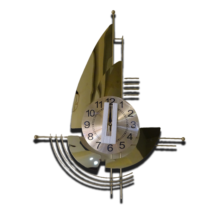 Modern Decorative 3D Metal Wall Clock | Golden Sail Boat