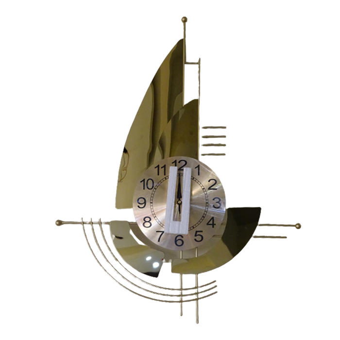 Modern Decorative 3D Metal Wall Clock | Golden Sail Boat