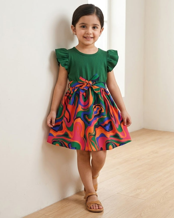 Multicolor Belted Frock Dress