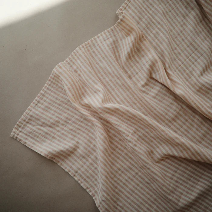 Mushie - Organic Cotton Muslin Swaddle in Natural Stripe