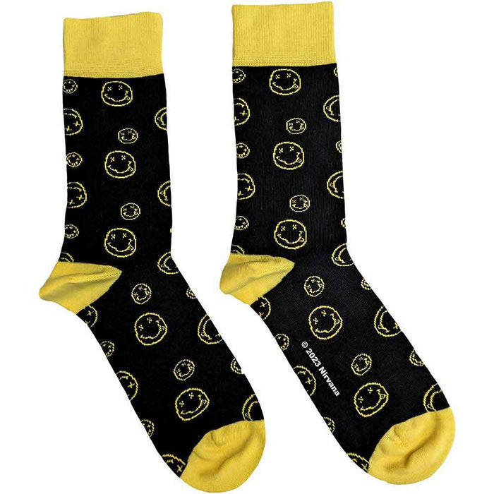 Nirvana Unisex Ankle Socks: Outline Happy Faces Rock Off