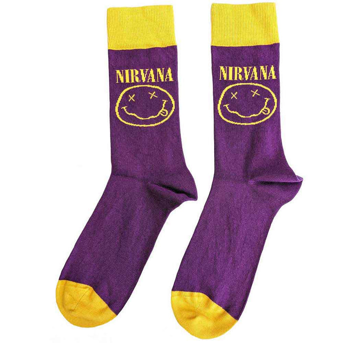Nirvana Unisex Ankle Socks: Yellow Happy Face Rock Off