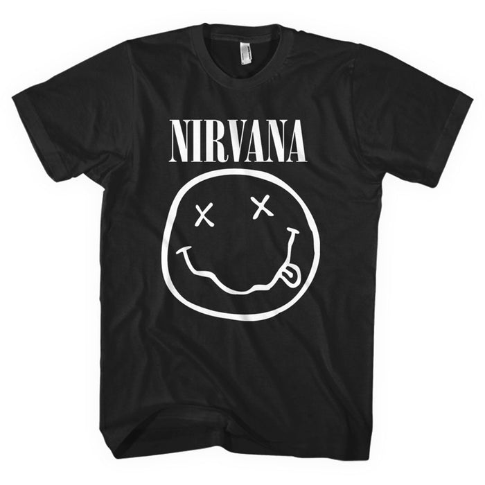 Nirvana Unisex T-Shirt - Smiley, Black Rock Off
