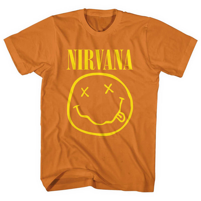 Nirvana Unisex T-Shirt - Smiley, Orange Rock Off