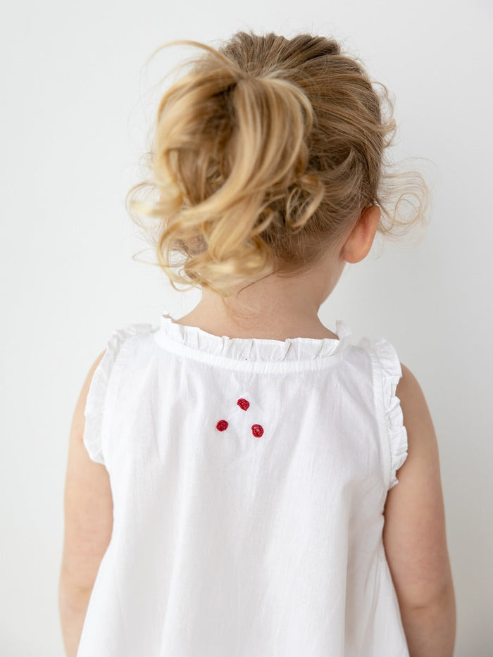 Noa White Cotton Dress, Smocked with Hand Embroidery