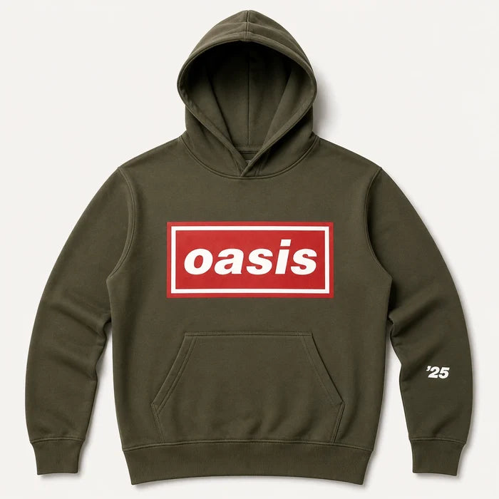 Oasis Kids Pullover Hoodie: Red Decca Logo (Khaki Green) (Ex-Tour)