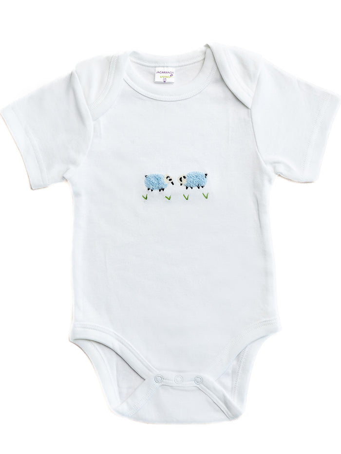 Onesie (Short Sleeve), Combed Cotton, Blue Sheep