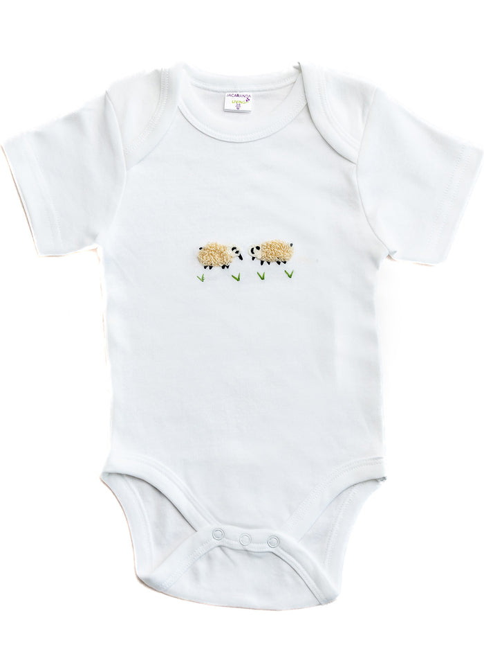 Onesie (Short Sleeve), Combed Cotton, Cream Sheep