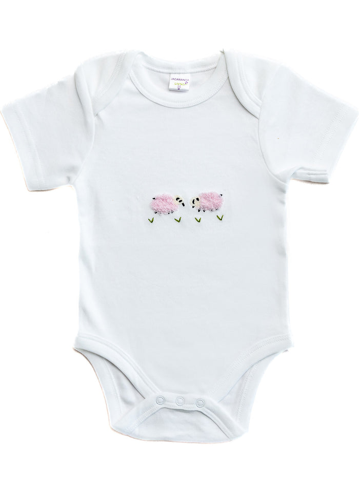 Onesie (Short Sleeve), Combed Cotton, Pink Sheep