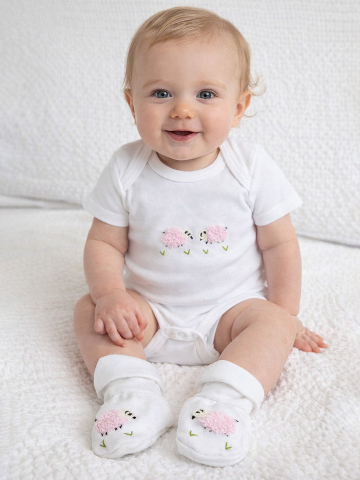 Onesie (Short Sleeve), Combed Cotton, Pink Sheep