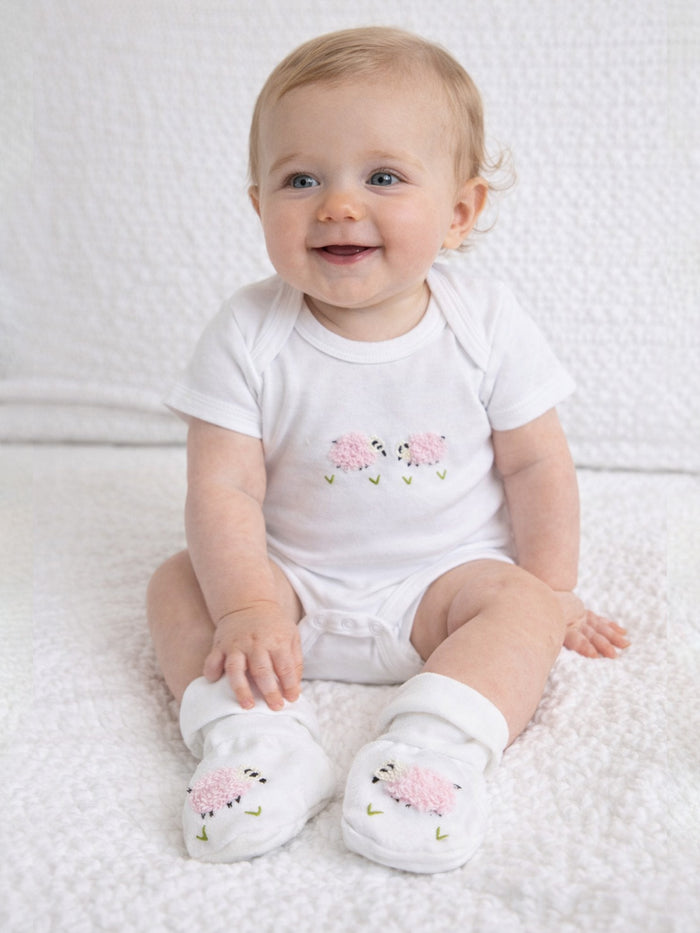 Onesie (Short Sleeve), Combed Cotton, Pink Sheep