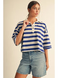 Oversized Striped Rugby Polo Top Tee