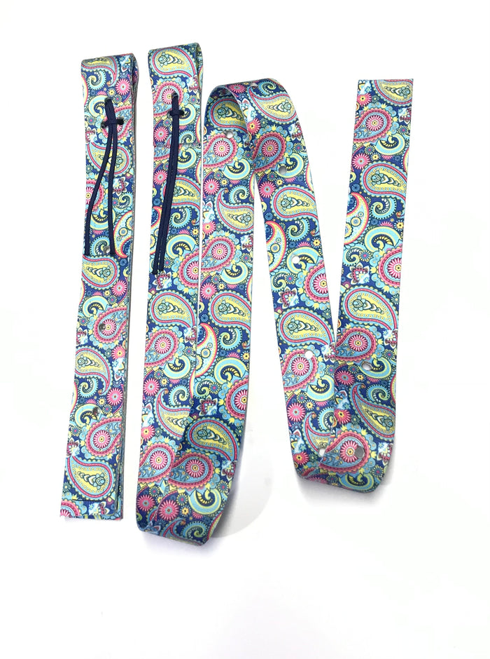 paisley cinch strap set off billet and Latigo pink yellow and blue - Tiffanys Braided Tack LLC