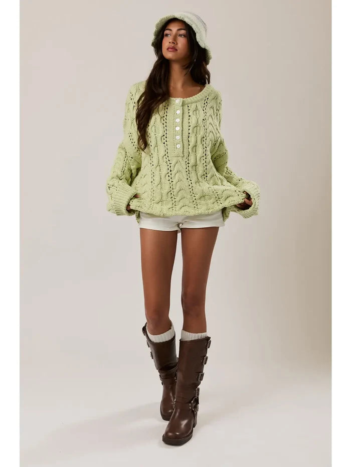 Pistachio Cable Knit Sweater Top