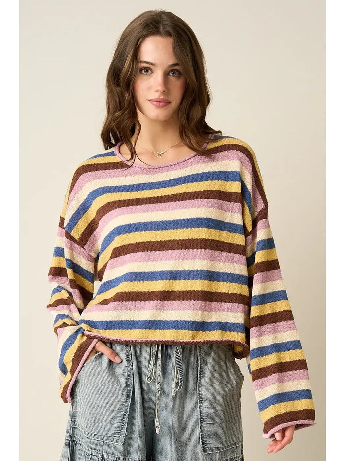 Plum Multicolor Striped Sweater Knit Top
