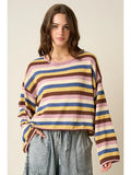 Plum Multicolor Striped Sweater Knit Top
