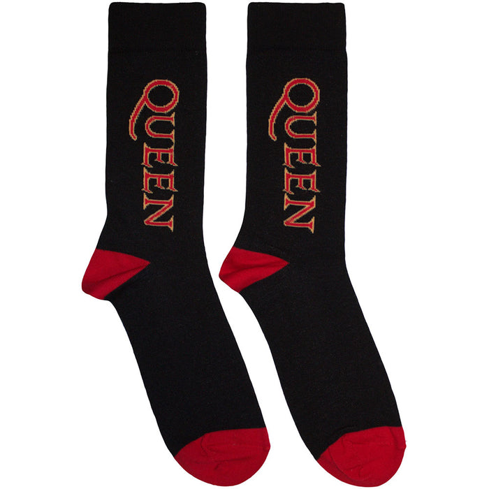 Queen Unisex Ankle Socks: Red Logo Vertical Rock Off