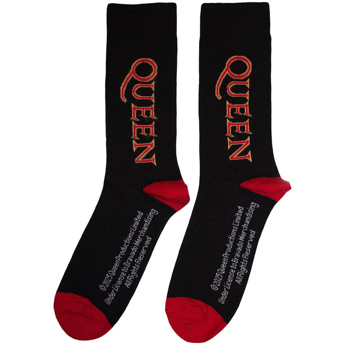 Queen Unisex Ankle Socks: Red Logo Vertical Rock Off