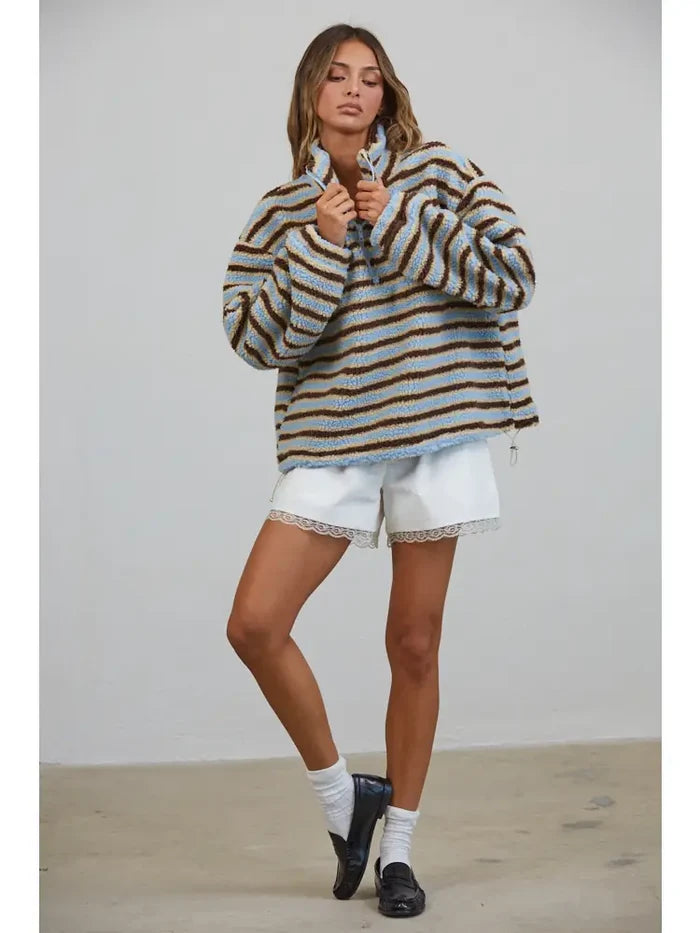 Relaxed Sherpa Striped Half Zip Pullover