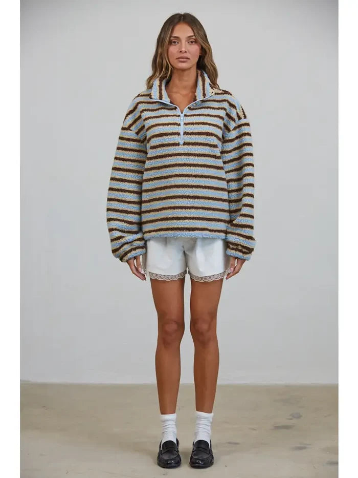 Relaxed Sherpa Striped Half Zip Pullover