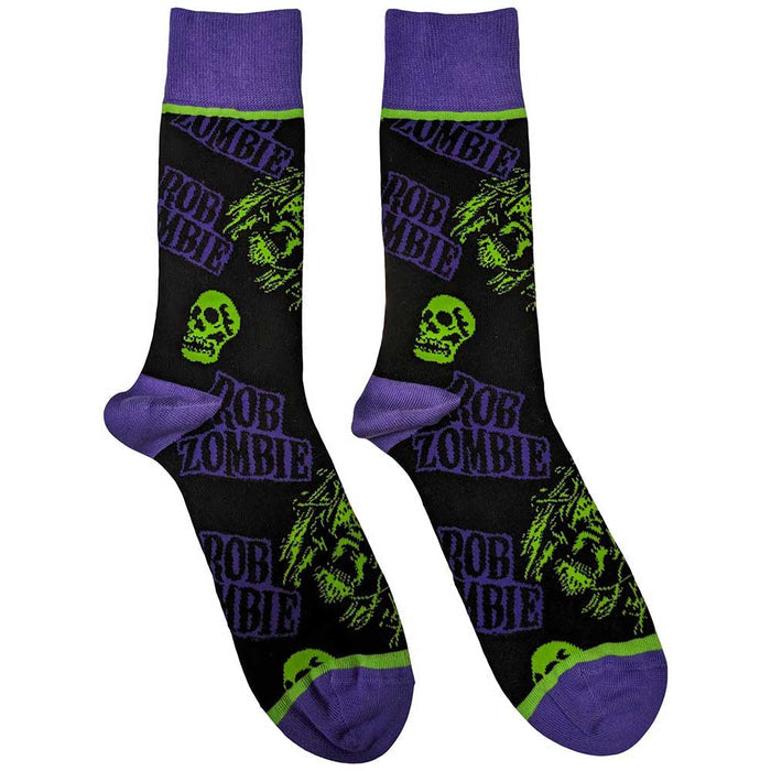 Rob Zombie Unisex Ankle Socks: Skull Face Green/Purple Rock Off