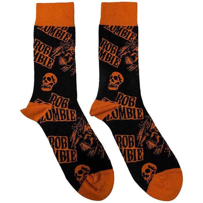 Rob Zombie Unisex Ankle Socks: Skull Face Orange Rock Off