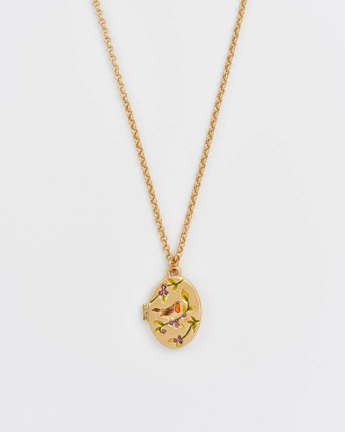 Robin & Blackberry Gold Oval Locket Necklace