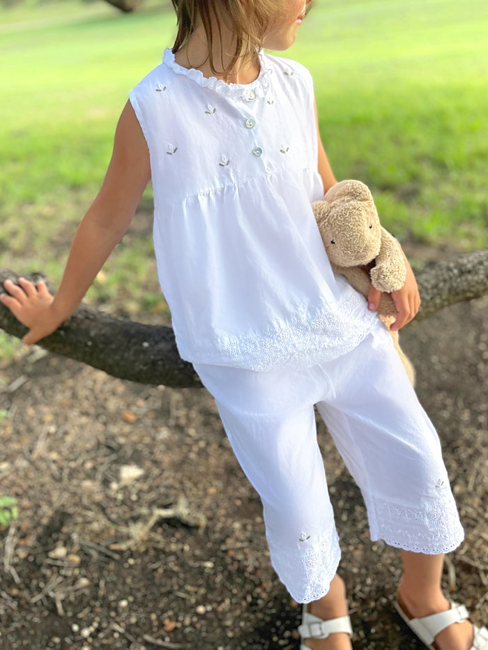 Rosie White Cotton Pant Set, Embroidered