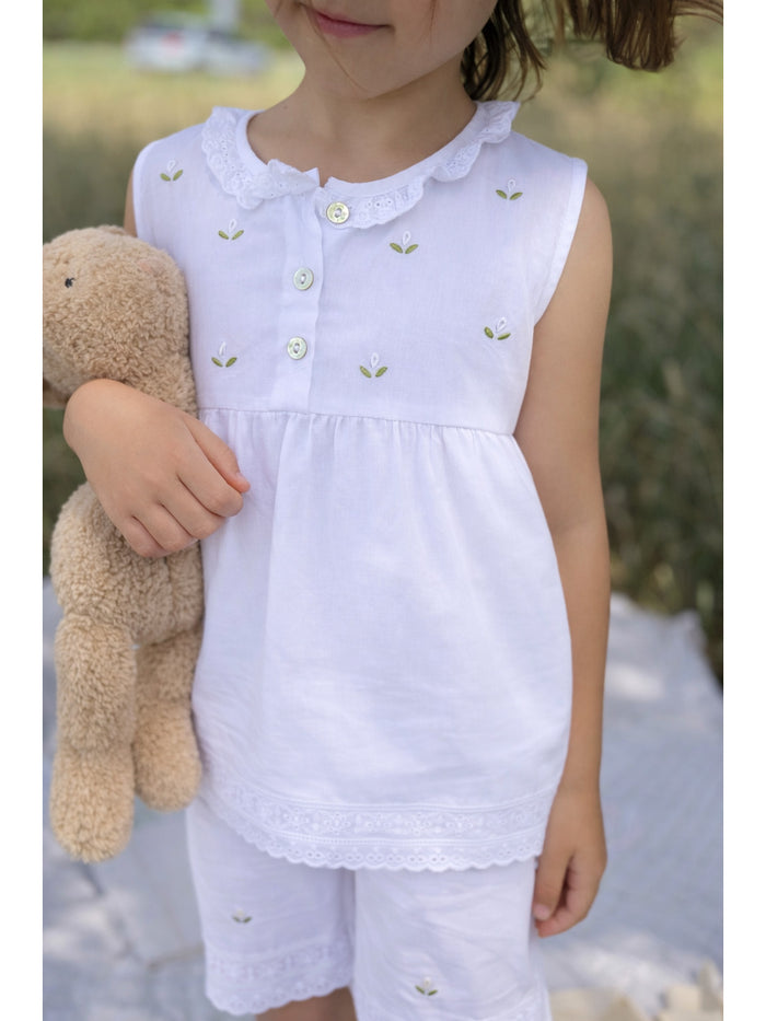 Rosie White Cotton Pant Set, Embroidered