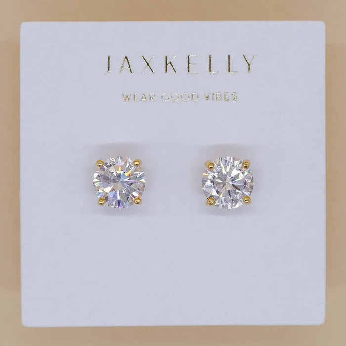 Round Cz - Clear - Gold Earrings