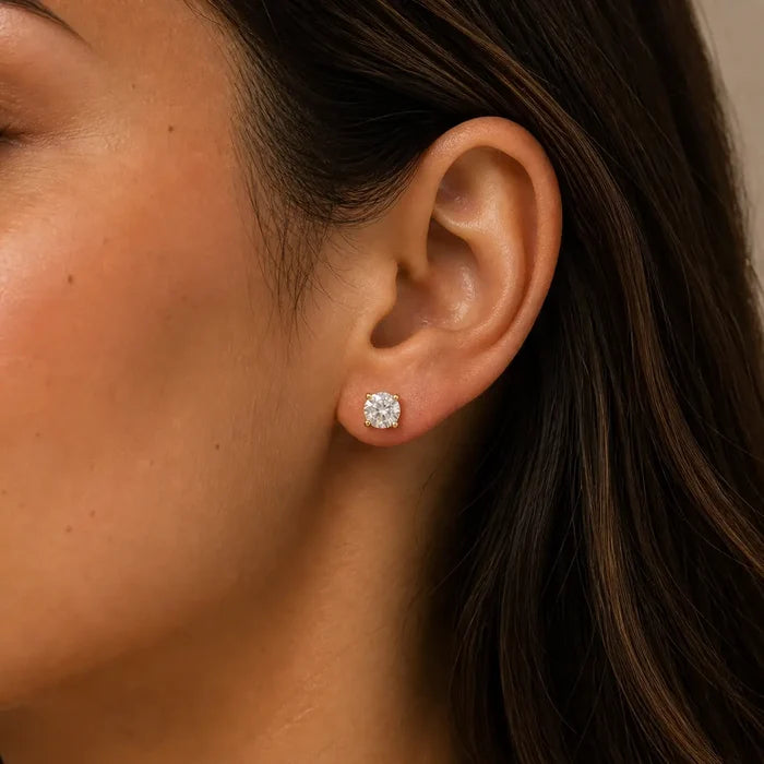 Round Cz - Clear - Gold Earrings