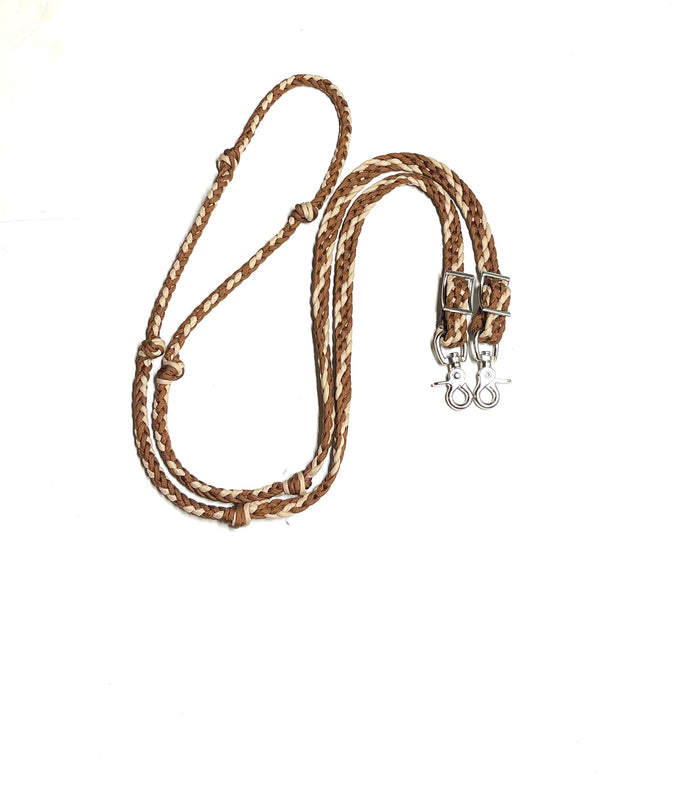 SALE barrel reins with  grip knots 8’ brown and tan - Tiffanys Braided Tack LLC