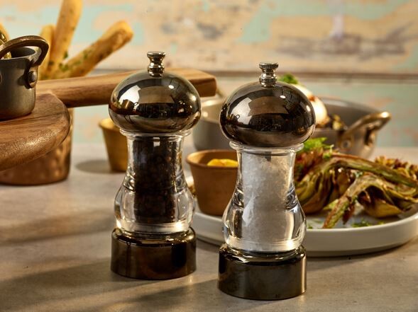 Salt/Pepper Metal & Acrylic Grinder 14cm (Box Of 6)