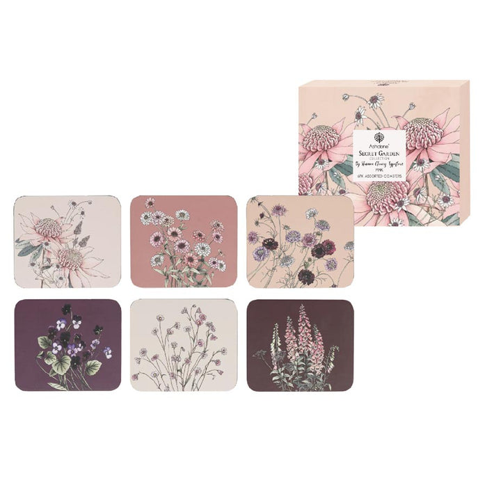 Ashdene Secret Garden Coaster Set/6 - Pink | Koop.co.nz