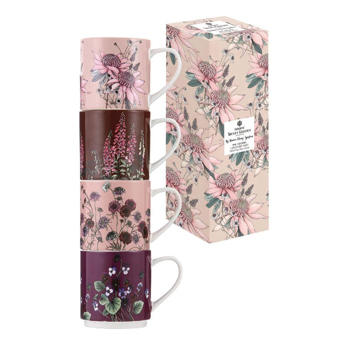 Ashdene Secret Garden Stackable Mug Set/4 - Pink | Koop.co.nz