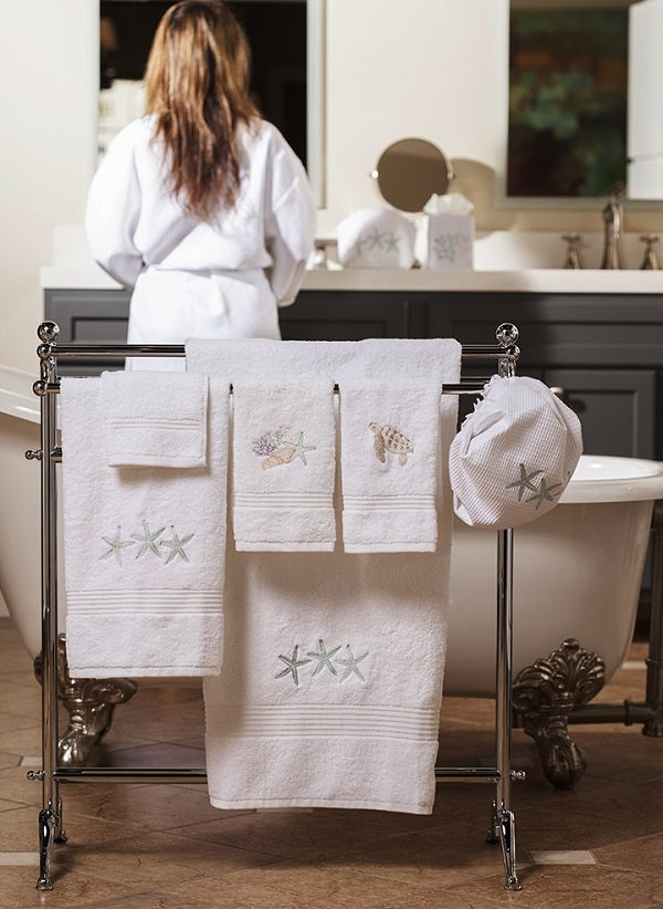 Shower Cap - White Cotton Waffle Weave, Embroidered