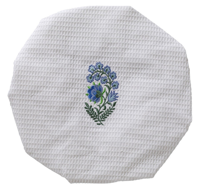 Shower Cap - White Cotton Waffle Weave, Embroidered