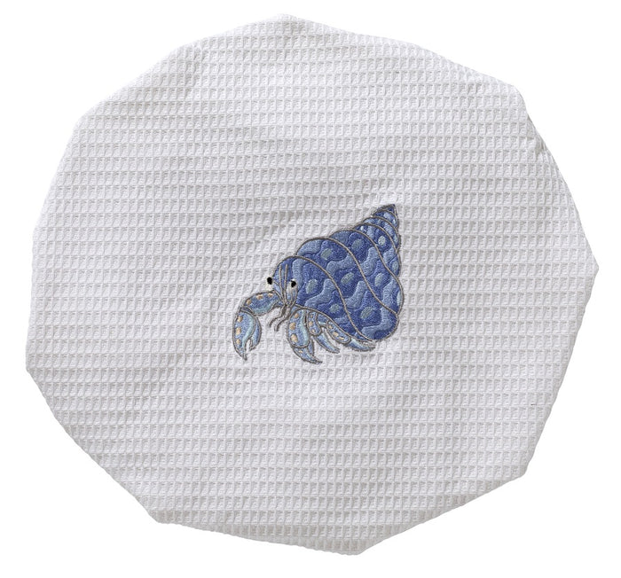Shower Cap - White Cotton Waffle Weave, Embroidered