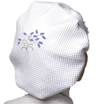 Shower Cap, Waffle Weave, Embroidered Botanical