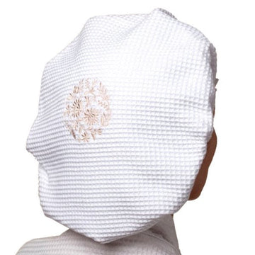 Shower Cap, Waffle Weave, Embroidered Botanical