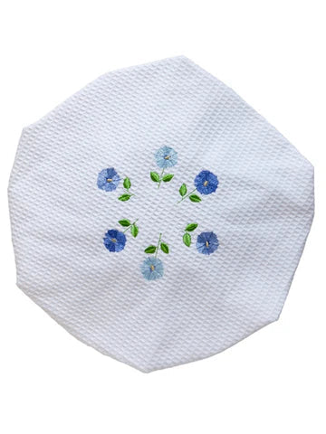Shower Cap, Waffle Weave, Embroidered Botanical