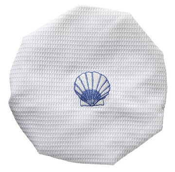 Shower Cap, Waffle Weave, Embroidered Coastal