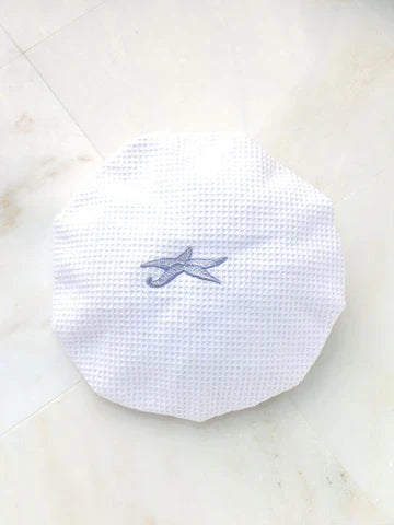 Shower Cap, Waffle Weave, Embroidered Coastal
