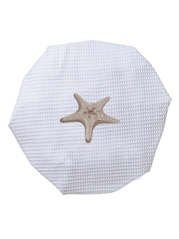 Shower Cap, Waffle Weave, Embroidered Coastal