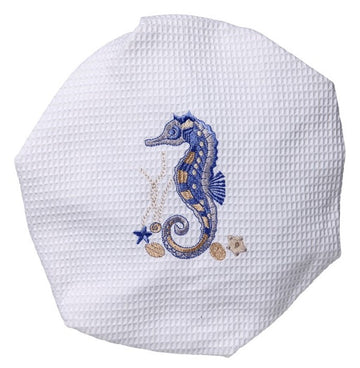 Shower Cap, Waffle Weave, Embroidered Coastal