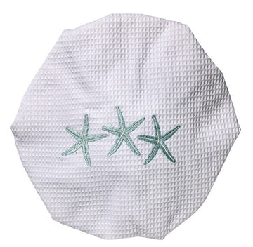 Shower Cap, Waffle Weave, Embroidered Coastal