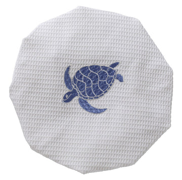 Shower Cap, Waffle Weave, Embroidered Coastal