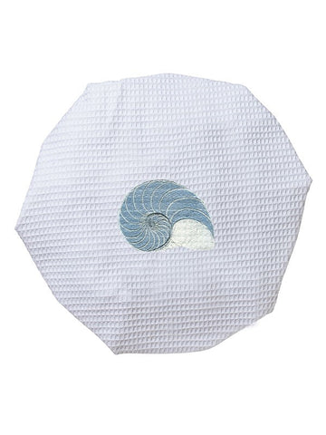 Shower Cap, Waffle Weave, Embroidered Coastal