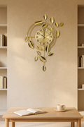 Silent Metal Minimalist Clock | Golden Leaves & Vines