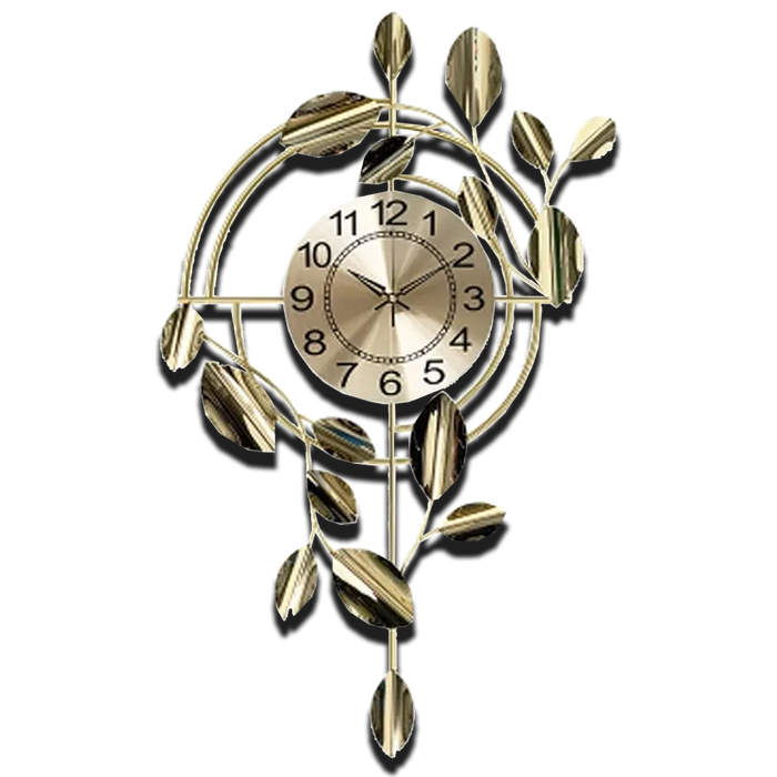 Silent Metal Minimalist Clock | Golden Leaves & Vines